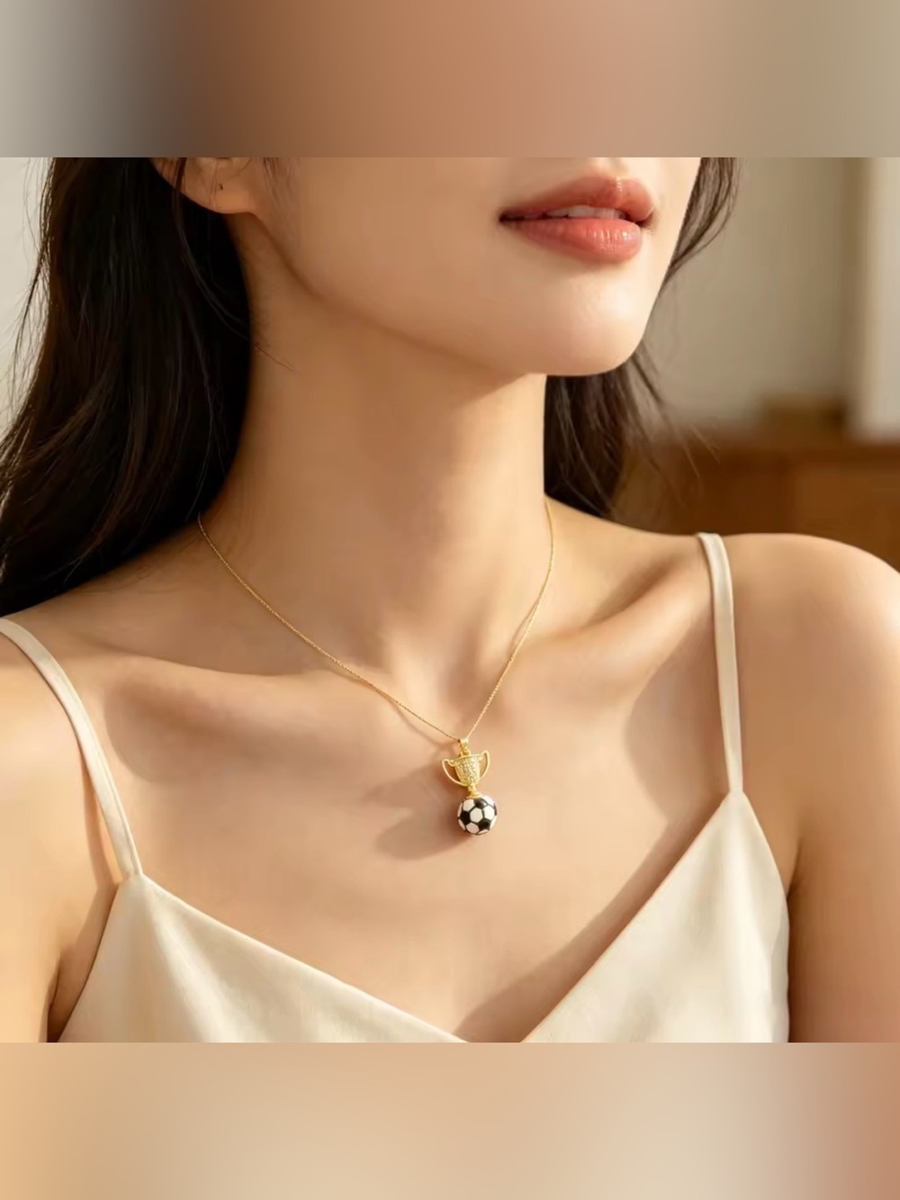 18K Gold Soccer Ball Trophy Enameled Micro Pave Diamond Inlay Pendant Necklace - Picture 8 of 12